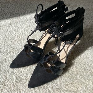 Zara pointed toe velvet faux leather high heel sandal US7.5